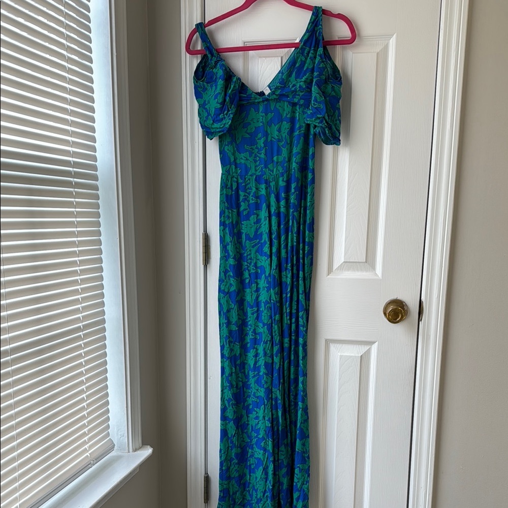 Blue and Green Ruffled Maxi Jumpsuit